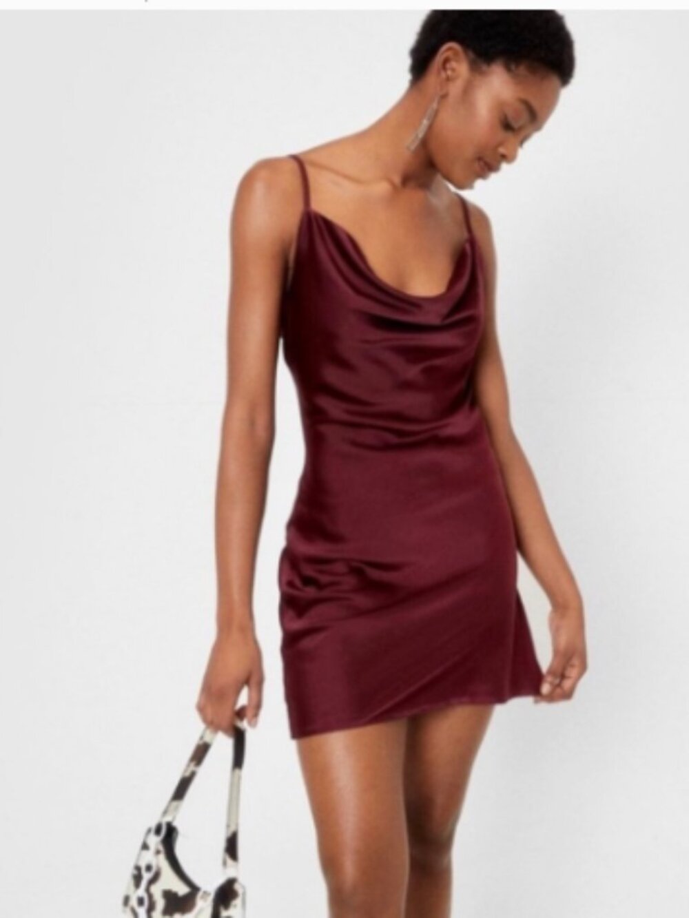 Nasty Gal Collection Burgundy Satin Cowl Neck Slip Mini Dress US 6